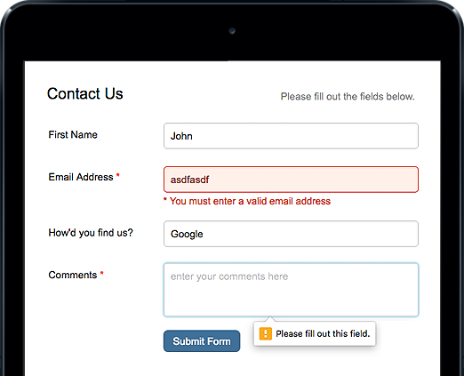 Validate User Input Contact Forms