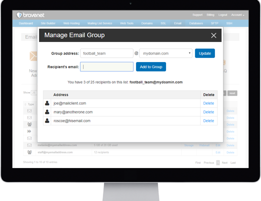 Bravenet Email Hosting Features Aliasing and Group Email