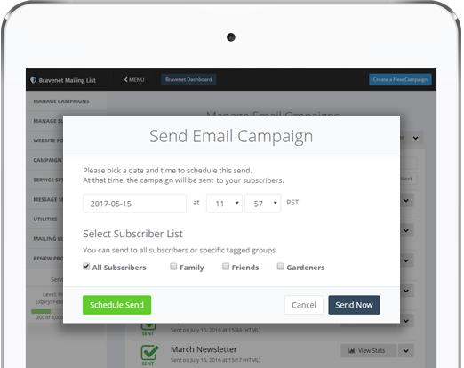 Bravenet Email List has Scheduled Sends, Subscriber Tagging and More