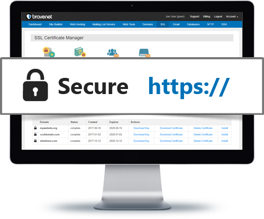Bravenet Web Hosting Allows HTTPS SSL Secure Hosting